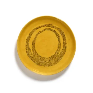 Serveerschotel Feast S D35 H4 Cm Sunny Yellow Swirl-Dots Zwart